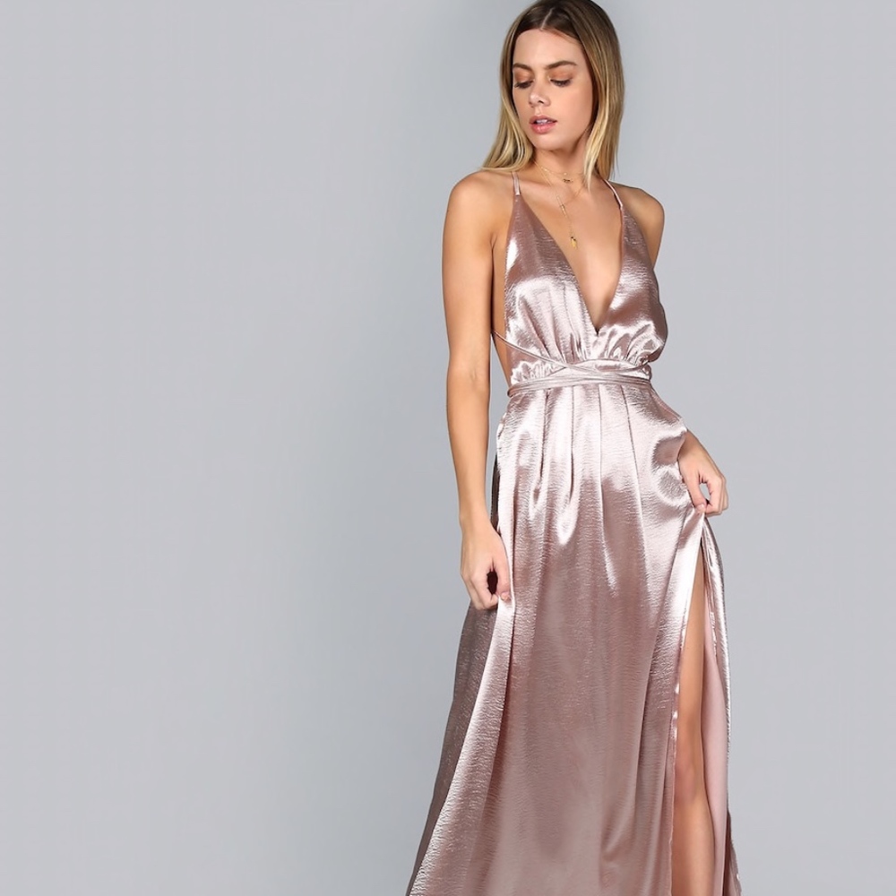 Plunge Neck Crisscross Back Dress